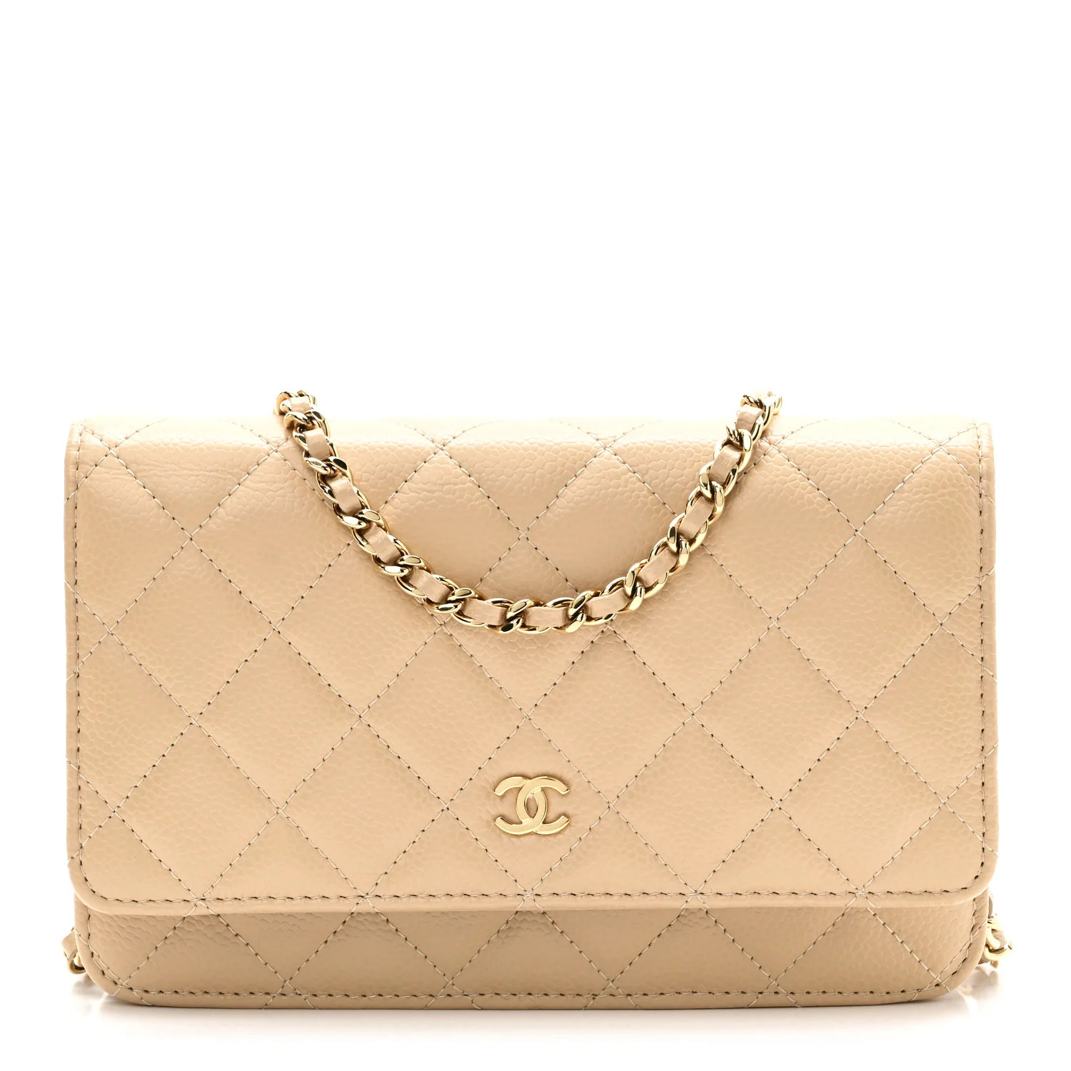 Caviar Quilted Wallet on Chain WOC Beige | FASHIONPHILE (US)