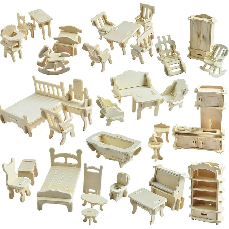 NWFashion 1:20 Scale Wooden Piecese 34Sets Furnitures for Dollhouse(Furniture Sets) | Amazon (US)