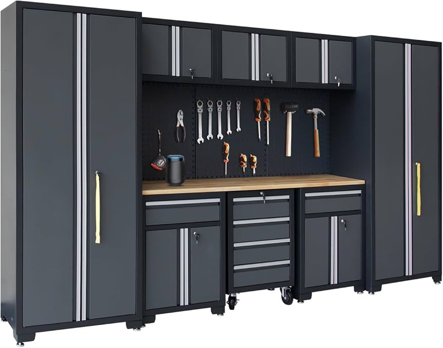 Garage Storage Cabinet System 9-Pcs Workshop Set Garage Cabinets and Storage System with Steel Ca... | Amazon (US)