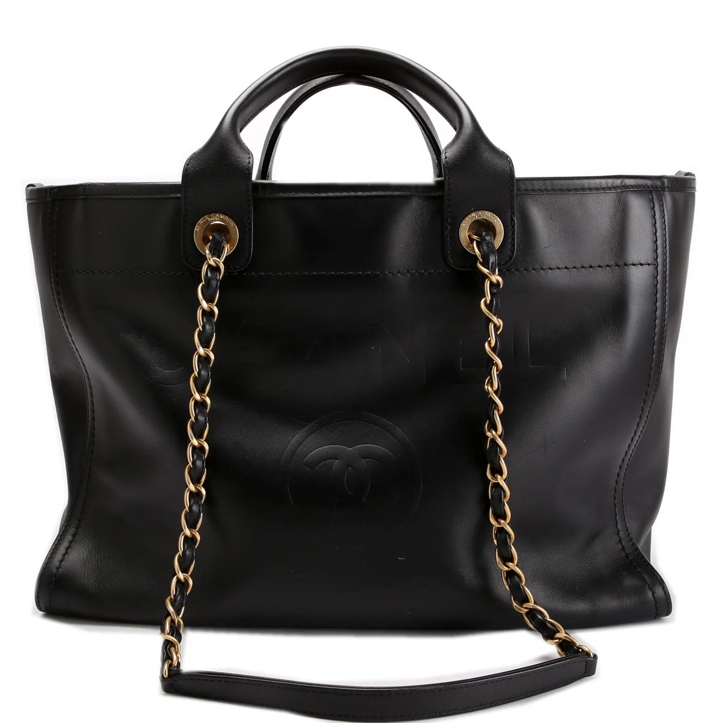 Deauville Embossed Calfskin Medium 31M Black | Keeks Designer Handbags