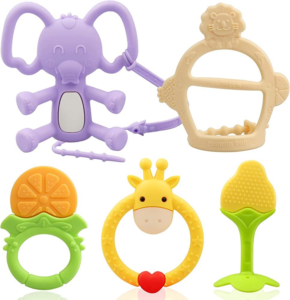 Safeswee Baby Teething Toys (6 Pack) Silicone Baby Teether BPA-Free with Anti-Drop Chains Elephant,  | Amazon (US)