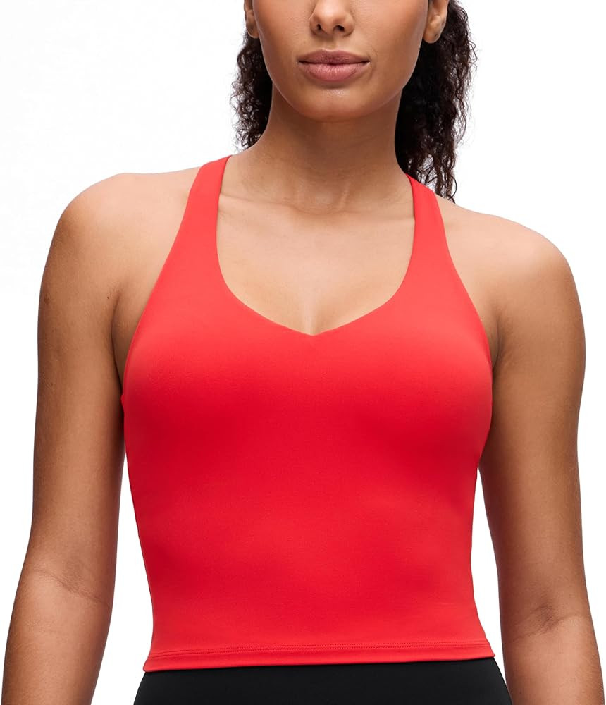 CRZ YOGA Butterluxe V Neck Crop Tank Tops for Women - Racerback Wireless Padded Yoga Longline Spo... | Amazon (US)