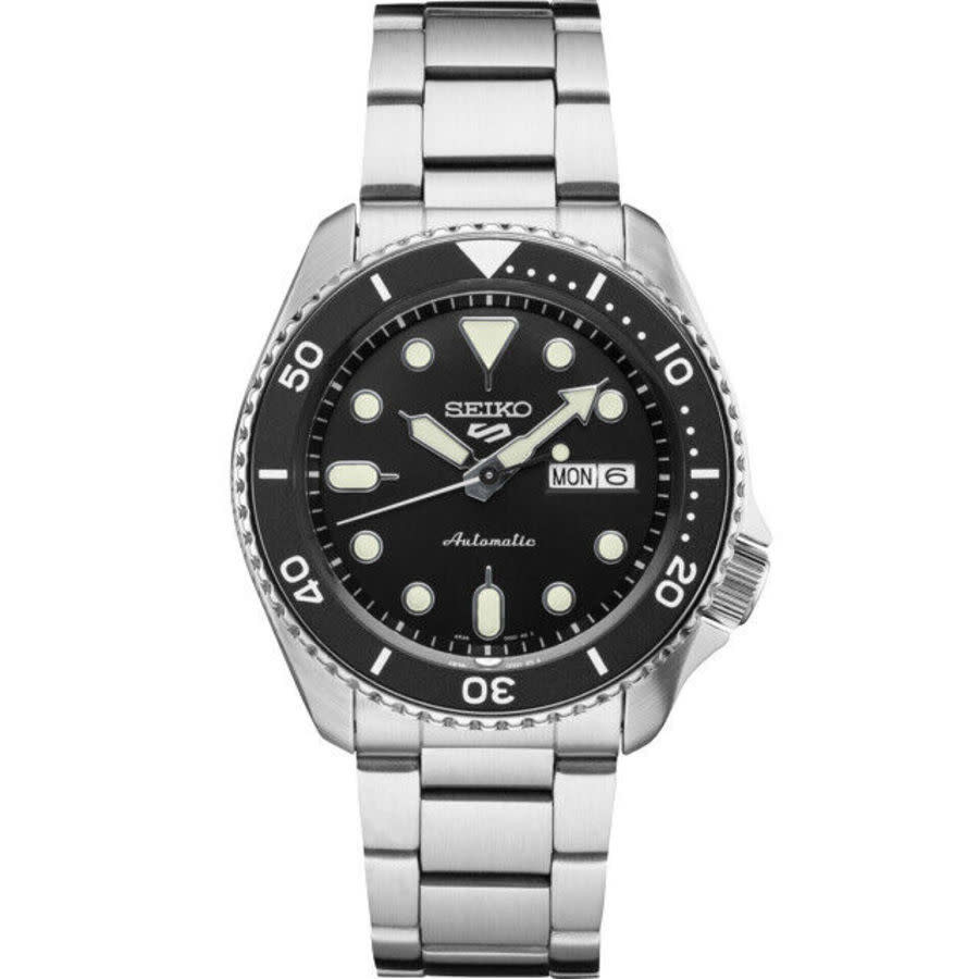 Seiko 5 Sports SRPD55 automatic watch with black dial and rotating bezel