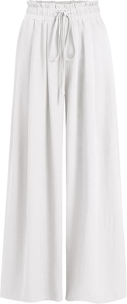 Womens Wide Leg Casual Pants with Pockets Loose Flowy High Waisted Lounge Trousers | Amazon (US)