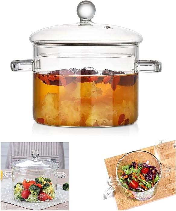 1.6L/57Fl Oz Glass Saucepan with Cover, Stovetop Cooking Pot with Lid and Handle Simmer Pot Clear... | Amazon (US)