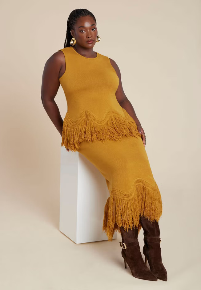 Fringe Hem Sweater Skirt | Eloquii