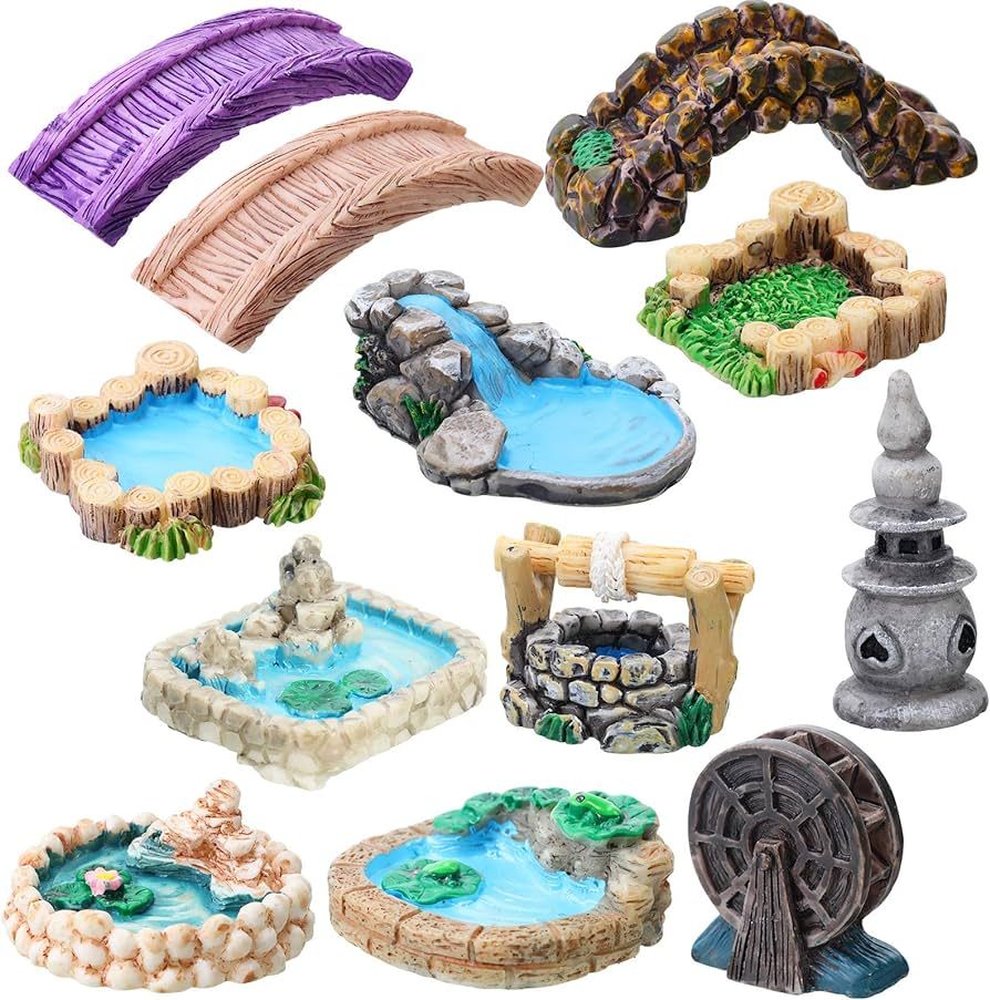 12 Pcs Fairy Garden Accessories Miniature Bridge Mini Lighthouse Water Well Bridge Figurines Pond... | Amazon (US)