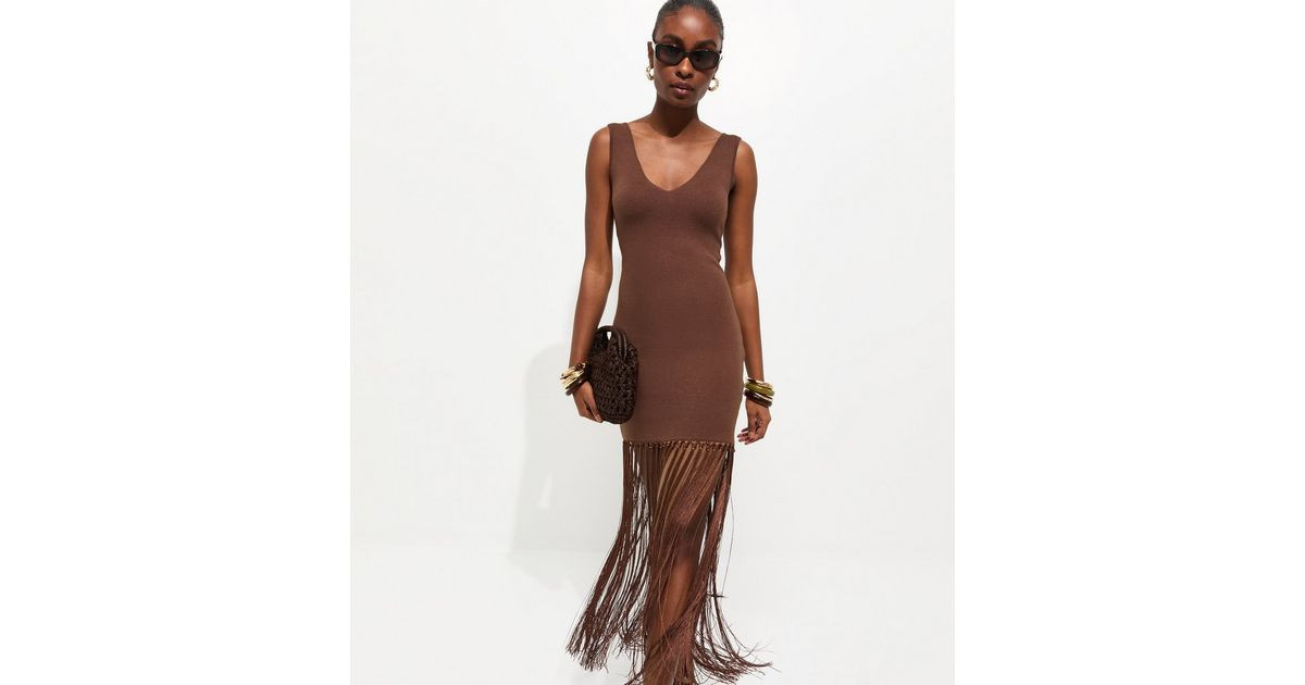 Women's Brown Compact Tassel Hem Mini Dress New Look | New Look (UK)