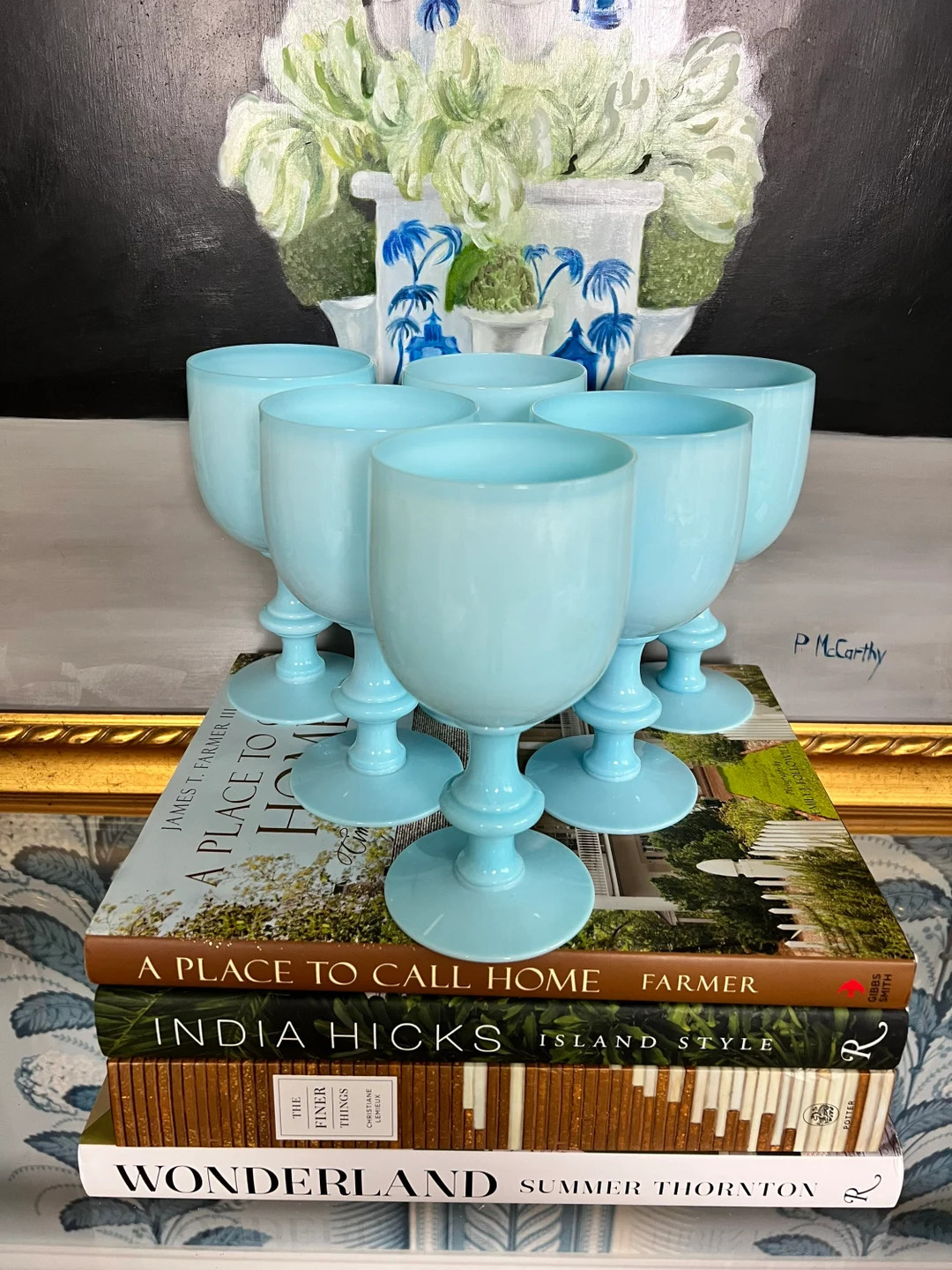 Vintage Blue Opaline Water Glasses Vintage Bar Grandmillenial Style Table Decor Preppy Eclectic D... | Etsy (US)