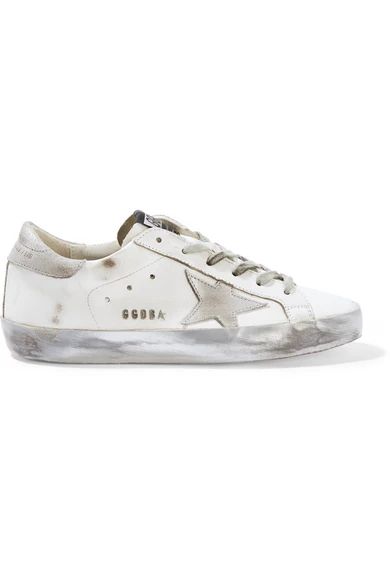 Super Star metallic distressed suede-paneled leather sneakers | NET-A-PORTER (UK & EU)
