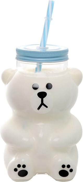Kawaii Bear Sippy Cup 19oz Clear Bear Glass Cup with Lid and Straw Cute Kawaii Bear Glass Bottle ... | Amazon (US)