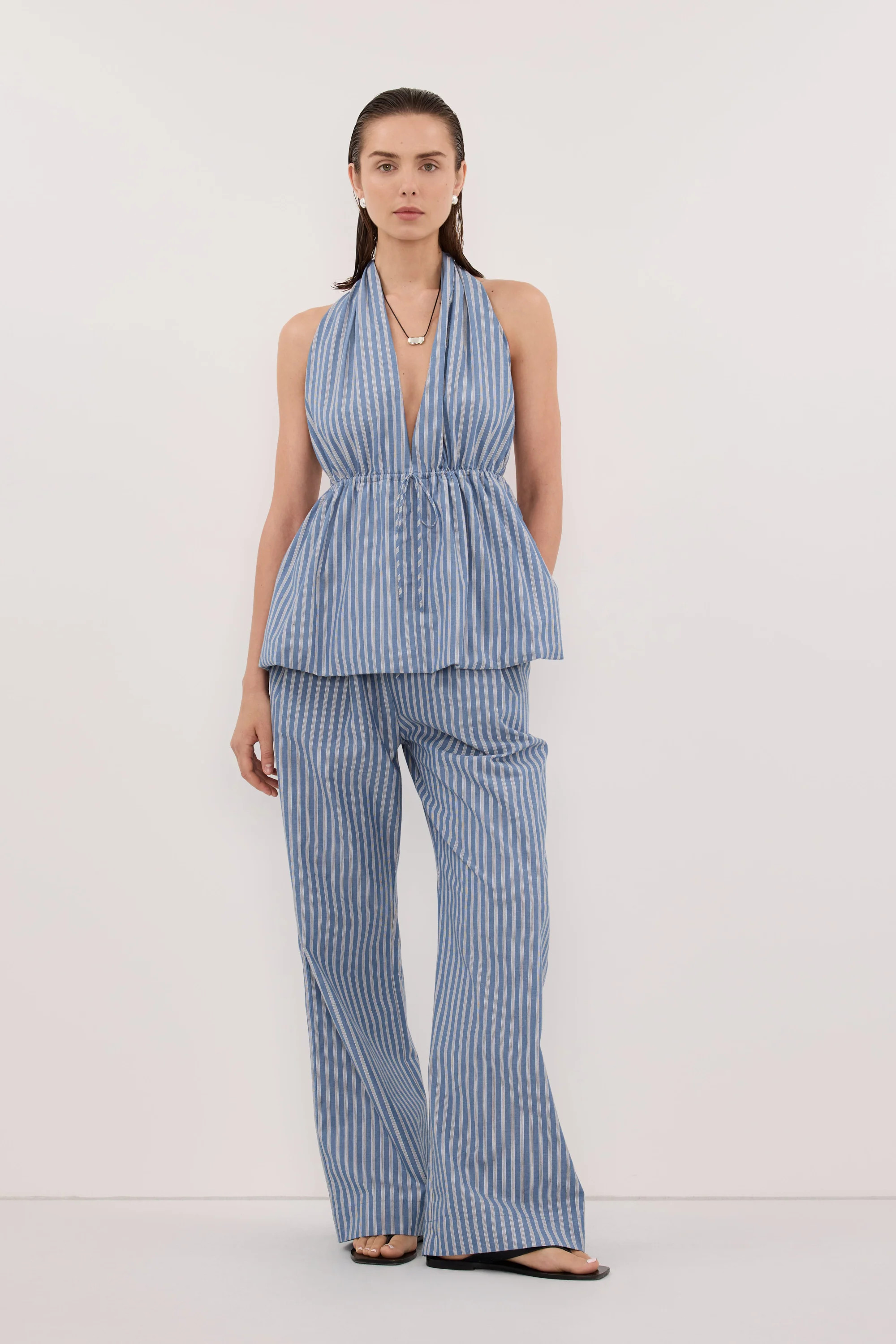 GRACIE BLUE STRIPE DRAWSTRING PANT | DISSH