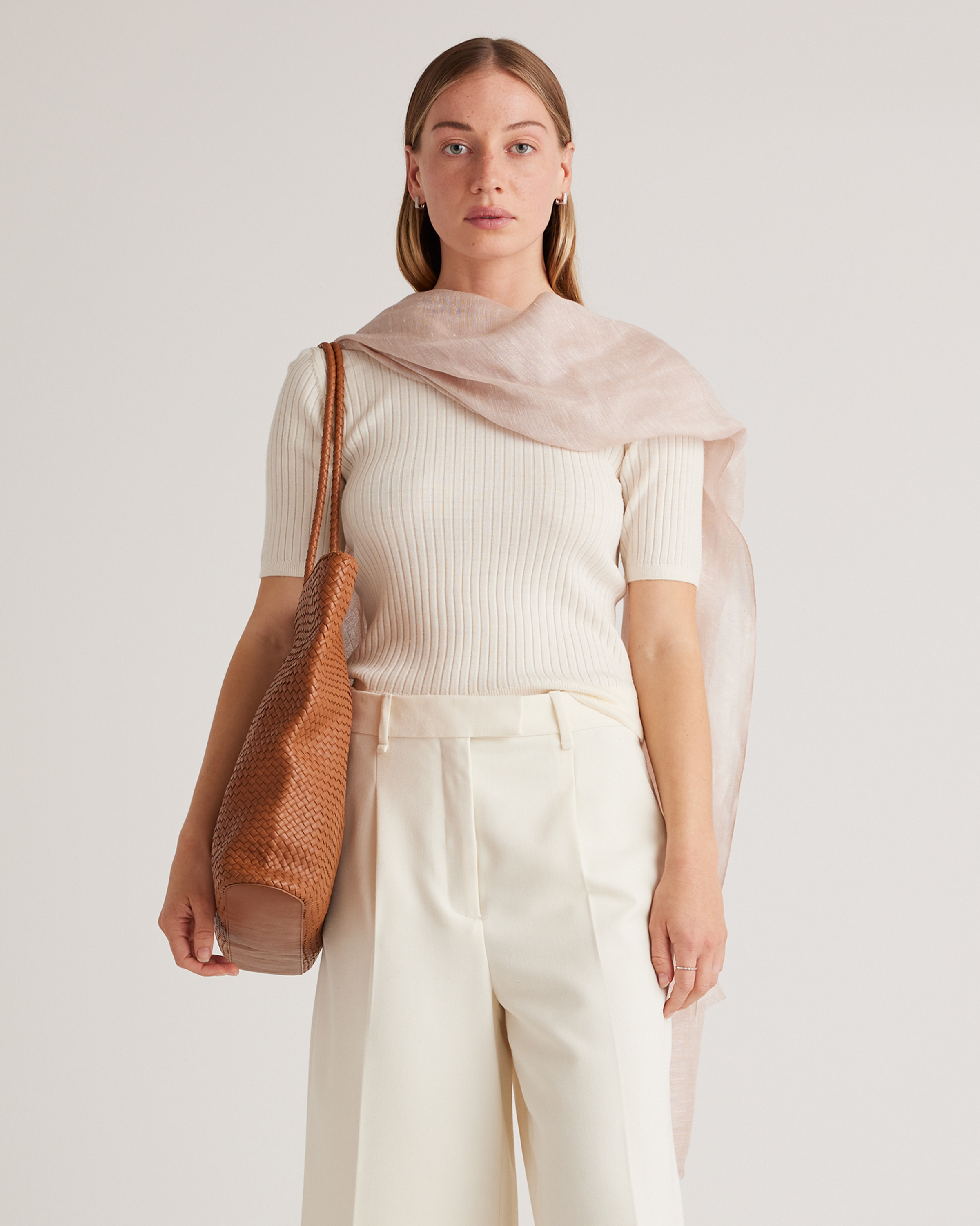 Quince | Women's Lightweight Linen Silk Cashmere Scarf in Soft Pink | Quince