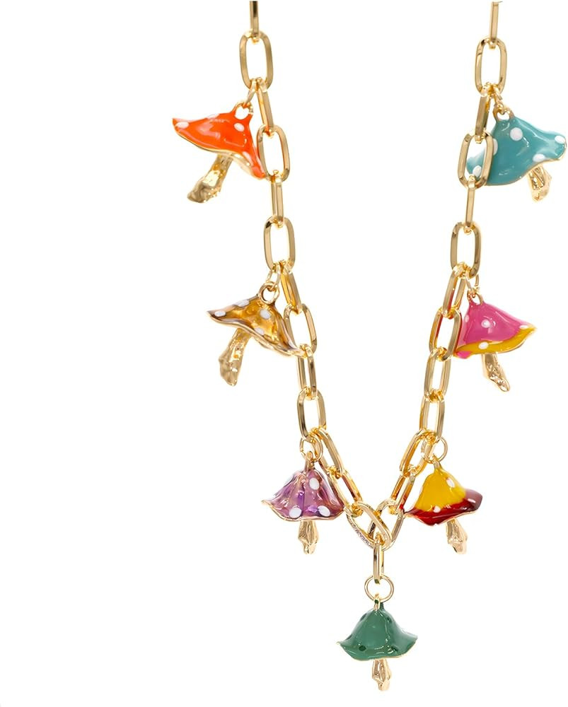 JNF 18K Gold Paperclip Chain Charm necklace for women Crystal Rhinestone Coins Beach Strawberry F... | Amazon (US)