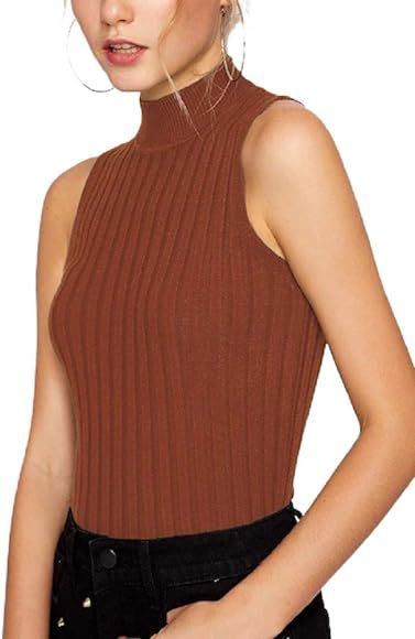 Nicetage Women's Sleeveless Slim Fit Mock Turtleneck Knit Pullover Sweater Stretch Basic T Shirt ... | Amazon (US)