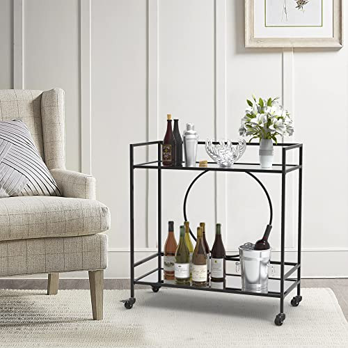 RiteSune Black Bar Cart with Wheels, Vintage Serving Cart Wine Cart with 2 Mirror Shelves, Alcohol Cart Liquor Bar Carts for Home Bar | Amazon (US)