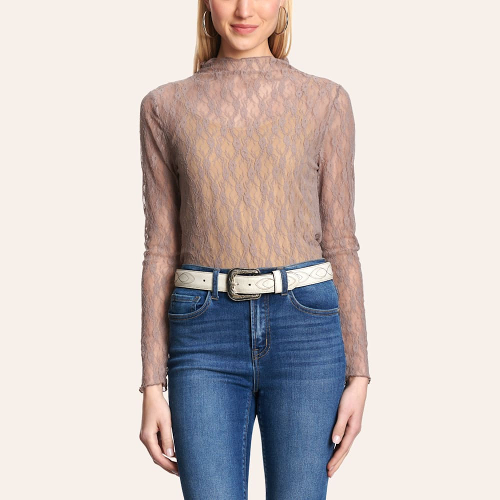 Marigold Kiss Women's Cocoa Latte Lace Mesh Top | Cavender's