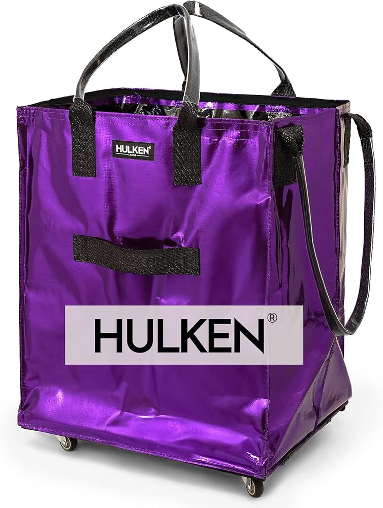 HULKEN - (Large, Ultraviolet) Reusable Grocery Bag On Wheels, Shopping Trolley, Rolling Tote, Zip... | Amazon (US)