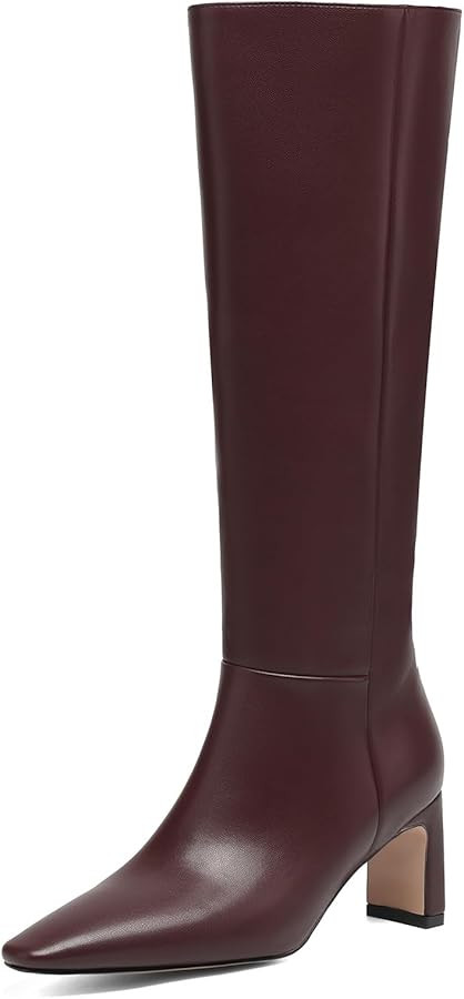 Women's Knee High Classic Boots - Almond Toe, Chunky Heel, Side Zipper Dress Boots for Fall & Win... | Amazon (US)