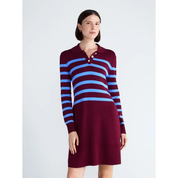 Free Assembly Women's and Women's Plus Polo Sweater Dress with Long Sleeves, Sizes XS-4X | Walmart (US)