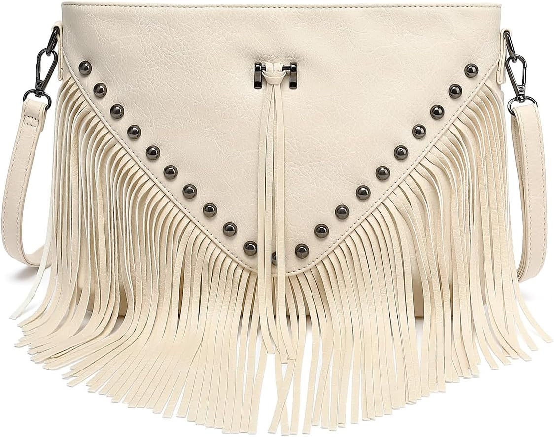 Fringe Purse Crossbody Bag for Women, Vintage Stud Large Fringe Crossbody Purse, Boho Shoulder Purse with Fringe | Amazon (US)