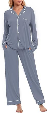 LUBOT Womens Pajamas Set PJs Set Button Down Front Sleepwear Soft Two-piece Long Short Sleeve Shi... | Amazon (US)