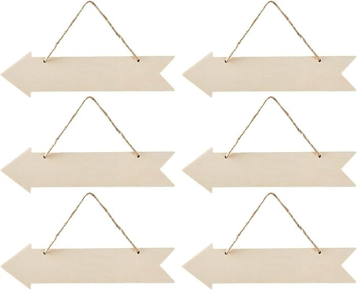 6pcs Unfinished Wood Sign Blank Arrow Shape Hanging Wooden Plaque DIY Craft Project Wood Sign wit... | Amazon (US)