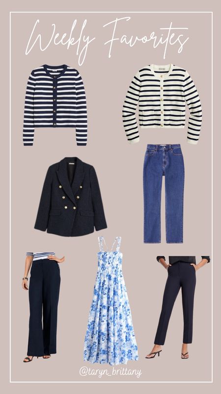 Weekly Favorites/Best Sellers 🩵

Navy and white striped cardigan (61% off + extra 30% off $125+ code big30)
Navy blazer (20% off)
High waisted ankle jeans (15% off + extra 20% off with code AFXKATEH)
Navy wide leg linen pants (25% off)
Blue and white floral maxi dress (15% off + extra 20% off with code AFXKATEH)
Navy high waisted ankle pants (40% off)


#LTKStyleTip #LTKSeasonal #LTKSaleAlert