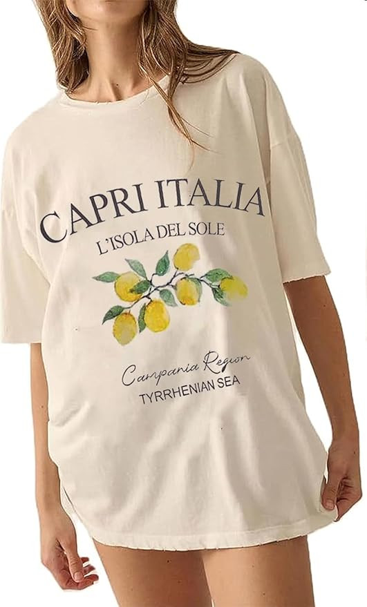 Womens Teens Oversized Graphic Tshirts Y2k Flower Fruit Vintage Tees Beach Surfer Casual Short Sl... | Amazon (US)