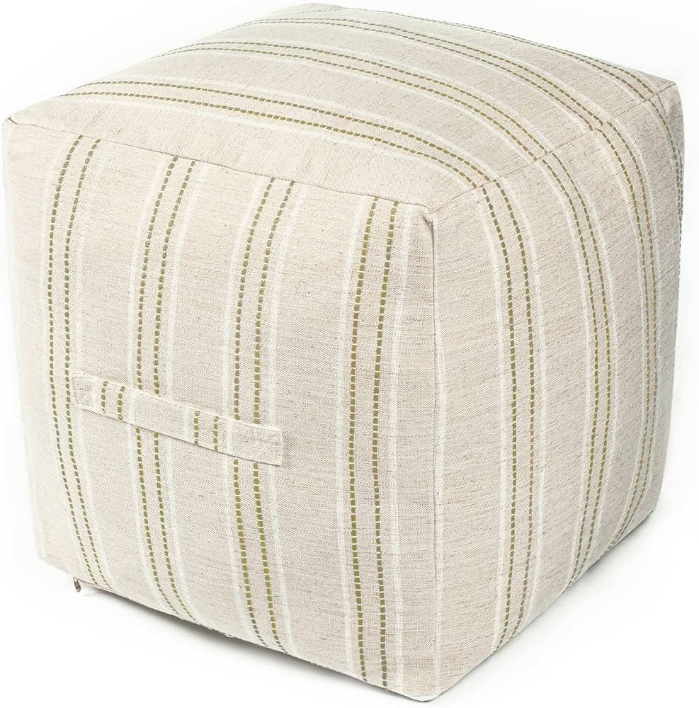 AELS Unstuffed Farmhouse Pouf Cover for Living Room, Boho Storage Bean Bag Cubes, Beige with Brow... | Amazon (CA)