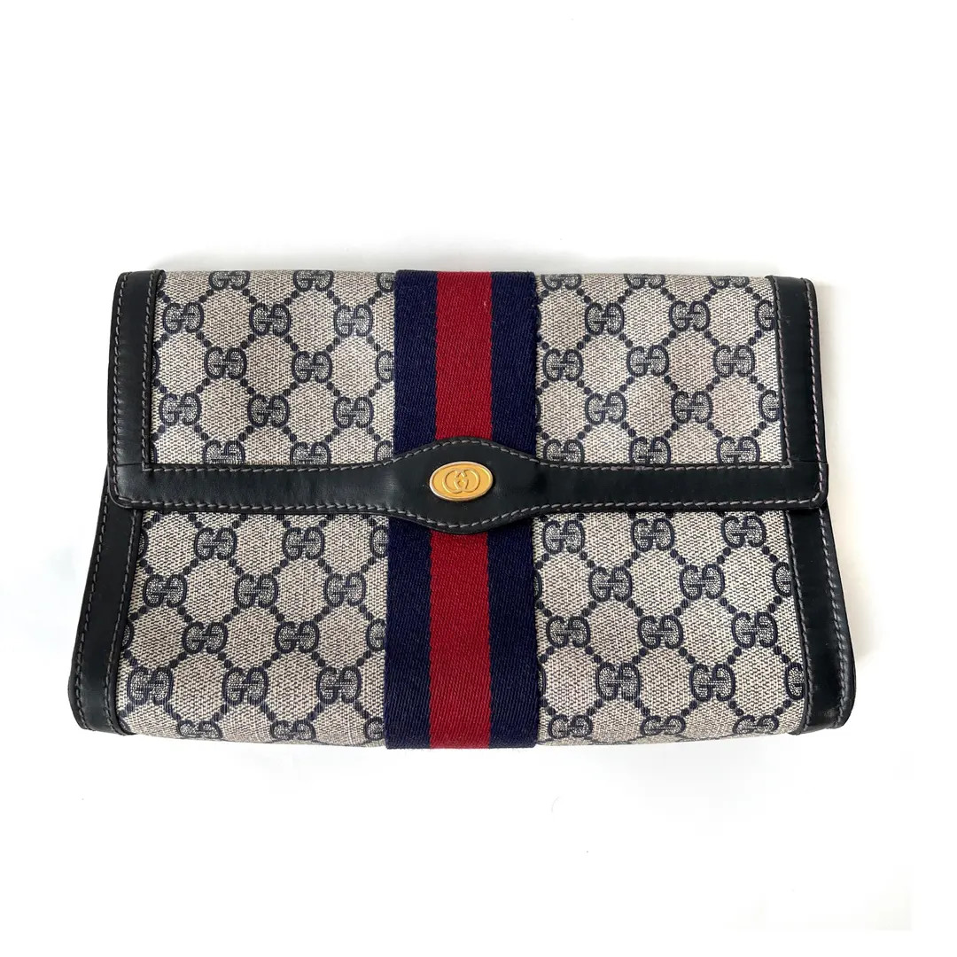 GUCCI Authentic Vintage Canvas Blue and Red Web Clutch - Etsy | Etsy (US)