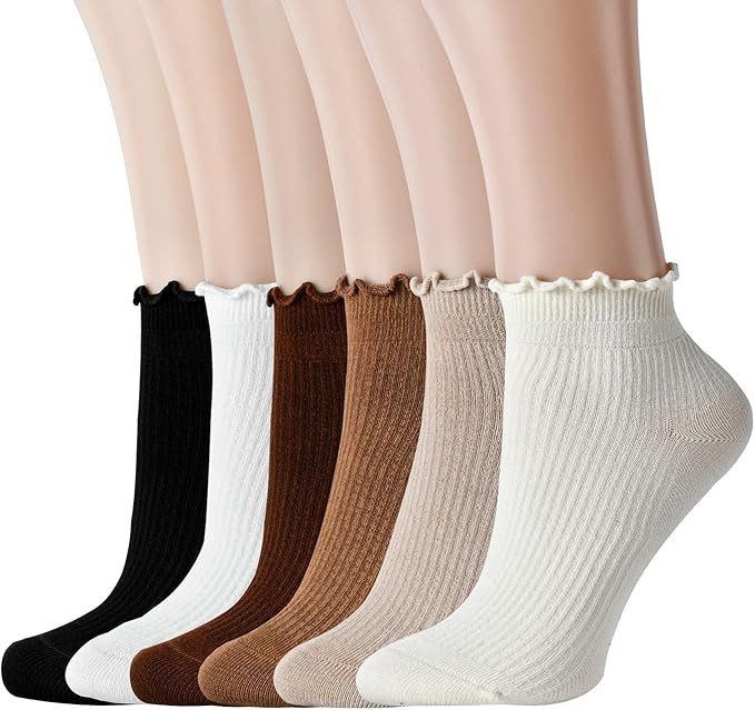 FYC Womens Ruffle Socks, Cute Ruffle Ankle Socks, Soft Breathable Sock for Daily Wear 6 Pairs | Amazon (US)