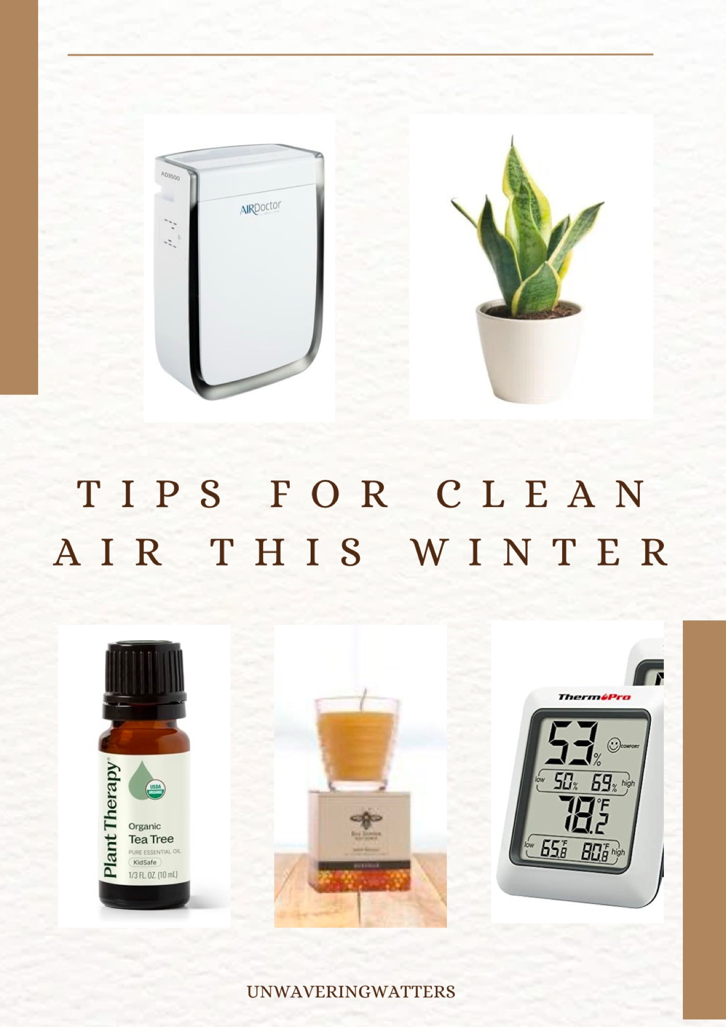 Winter air can get pretty stuffy, so we’ve made a few simple, low-tox changes to keep our home feeling fresh and clean:

✨ A HEPA filter to catch allergens and dust
🌿 Snake plants (and other houseplants) to absorb toxins and release oxygen—plus, they look gorgeous!
🌱 Tea Tree Oil for diffusing and naturally fighting off germs
🕯️ Beeswax candles for clean, toxin-free burning and a cozy atmosphere
🌡️ A hygrometer to keep our humidity levels just right and prevent mold

These small changes have made a big difference for our family’s health! How do you keep your air fresh all winter long? ⬇️ 

#healthyhome #lowtoxliving #winterwellness #naturalliving #cleanairmatters #homeessentials #holisticliving

#LTKHome #LTKSeasonal #LTKFamily