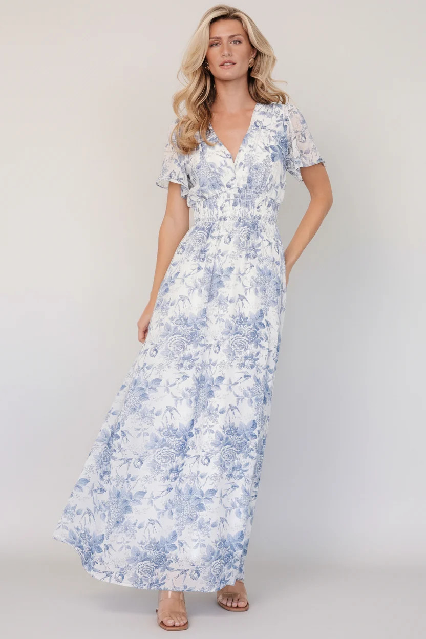Birdie Maxi Dress — Off White Blue Floral Maxi | Baltic Born | Baltic Born