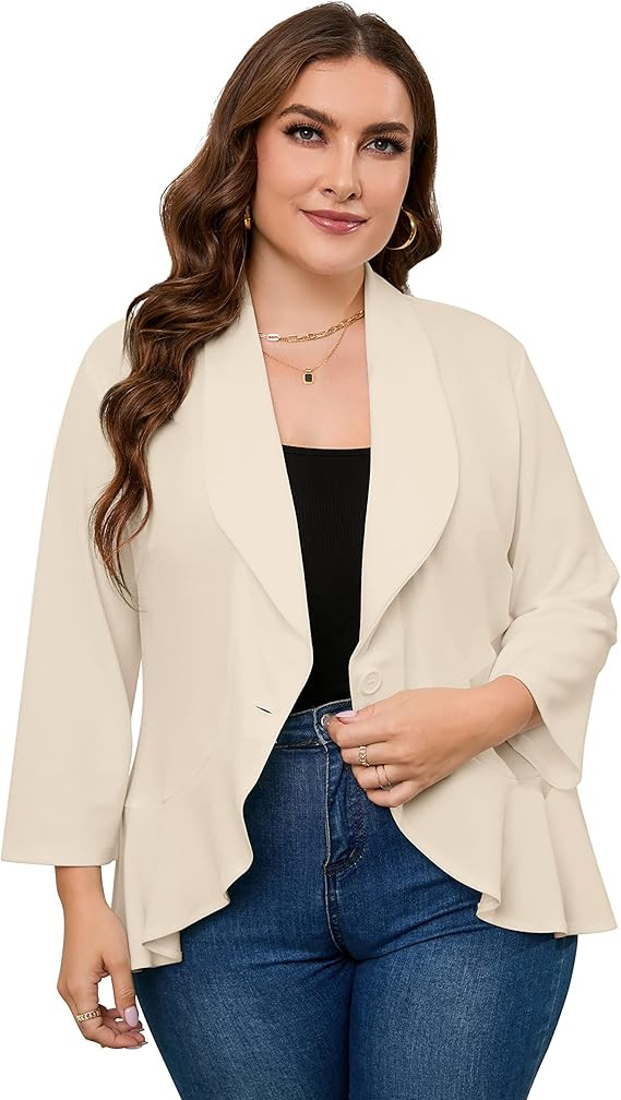 KOJOOIN Womens Plus Size Casual Long Sleeve Blazer Open Front Cardigan Work Office Jacket Suit Bl... | Amazon (US)