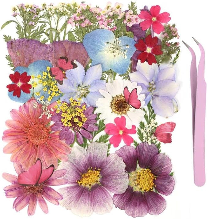 Total 75Pcs Natural Pressed Dried Flowers and Butterflies Stickers, Dry Flowers for Resin Accesso... | Amazon (US)