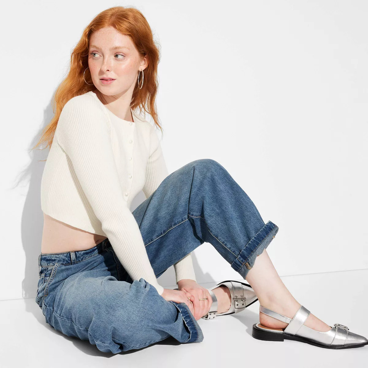 Women's Rib Pearl Shrunken Sweater Cardigan - Wild Fable™ | Target