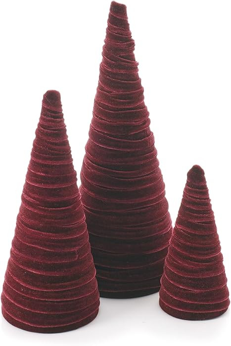 Set of 3 Burgundy Velvet Trees, Jewel Tone Mantel Decor, Luxurious Bookshelf, Holiday Party Accen... | Amazon (US)