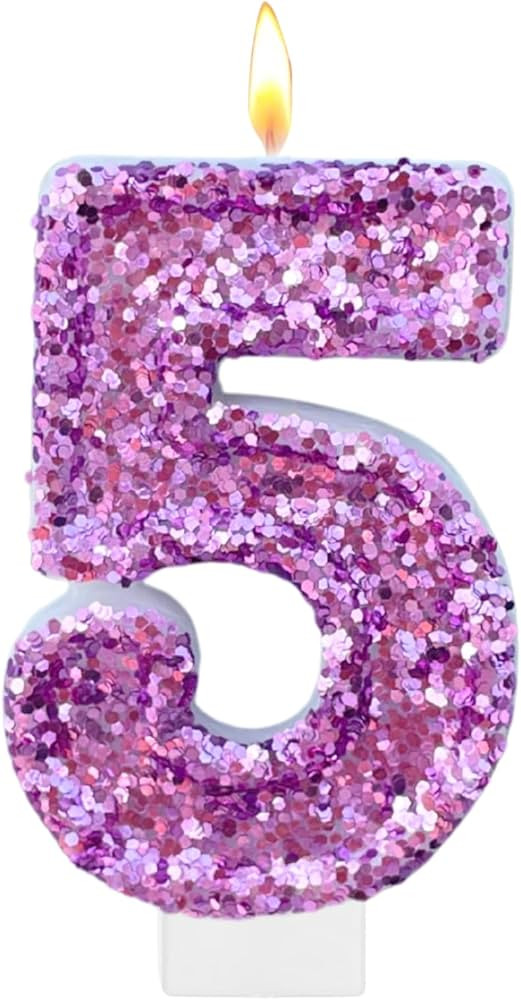 Purple Birthday Candles, Number 5 Candle for Cake, Glitter Purple Cake Topper Kpop Birthday Party... | Amazon (US)