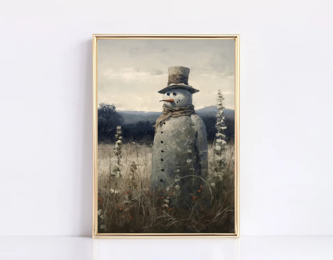 Snowman in the Flowers Christmas Print Vintage Christmas Digital Print Neutral Christmas Botanica... | Etsy (US)
