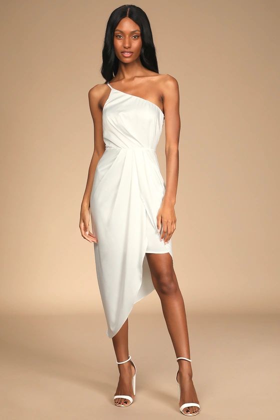Law of Attraction White One-Shoulder Asymmetrical Midi Dress | Lulus (US)