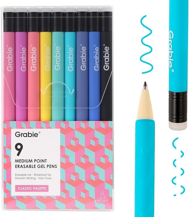 Grabie Erasable Gel Pens, 9 Colors Erasable Pens, Make Mistakes Disappear Colored Pens, Assorted ... | Amazon (US)