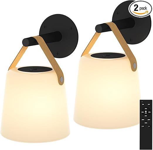 TACAHE Rechargeable Wall Sconce - Plastic Frosted Lampshade - 3 Color Temp & 5 Brightness - Remot... | Amazon (US)