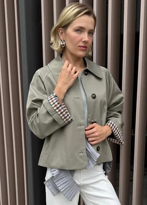 Cayden Barn Jacket with Plaid Cuffs - Olive | Benaar La