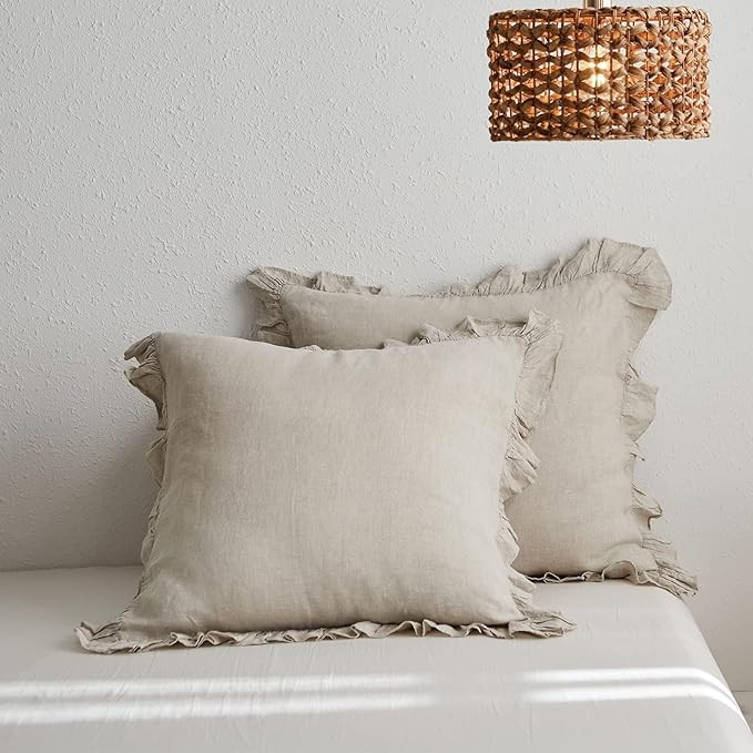 Simple&Opulence 100% Linen Euro Sham Covers with Ruffle, 26x26 Inch Pillow Covers Set of 2, Euro ... | Amazon (US)