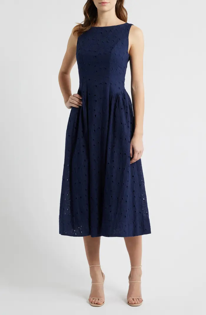 Broderie Anglaise Fit & Flare Midi Dress | Nordstrom