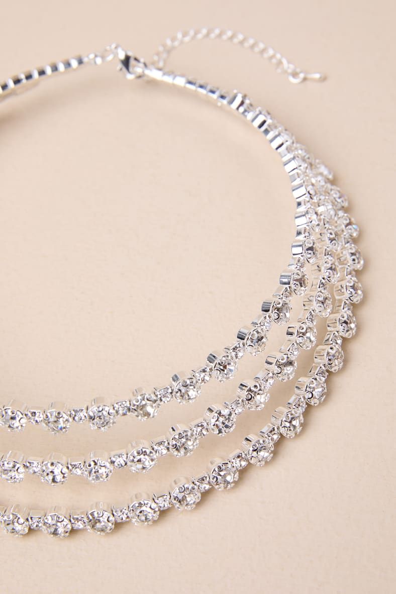 Sparkling Event Silver Rhinestone Layered Choker Necklace | Lulus