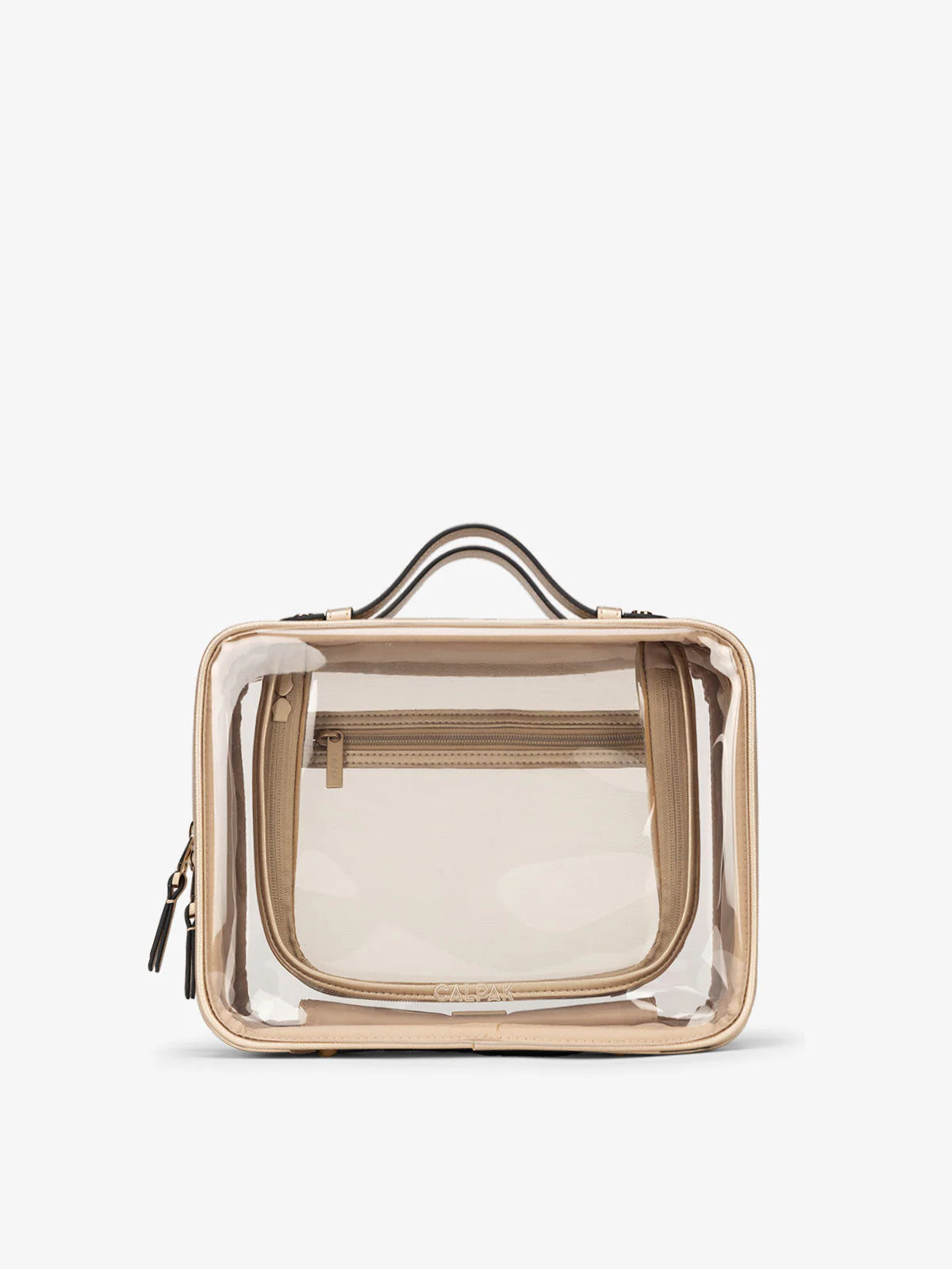 CALPAK Medium Clear Cosmetics Case in Gold | CALPAK