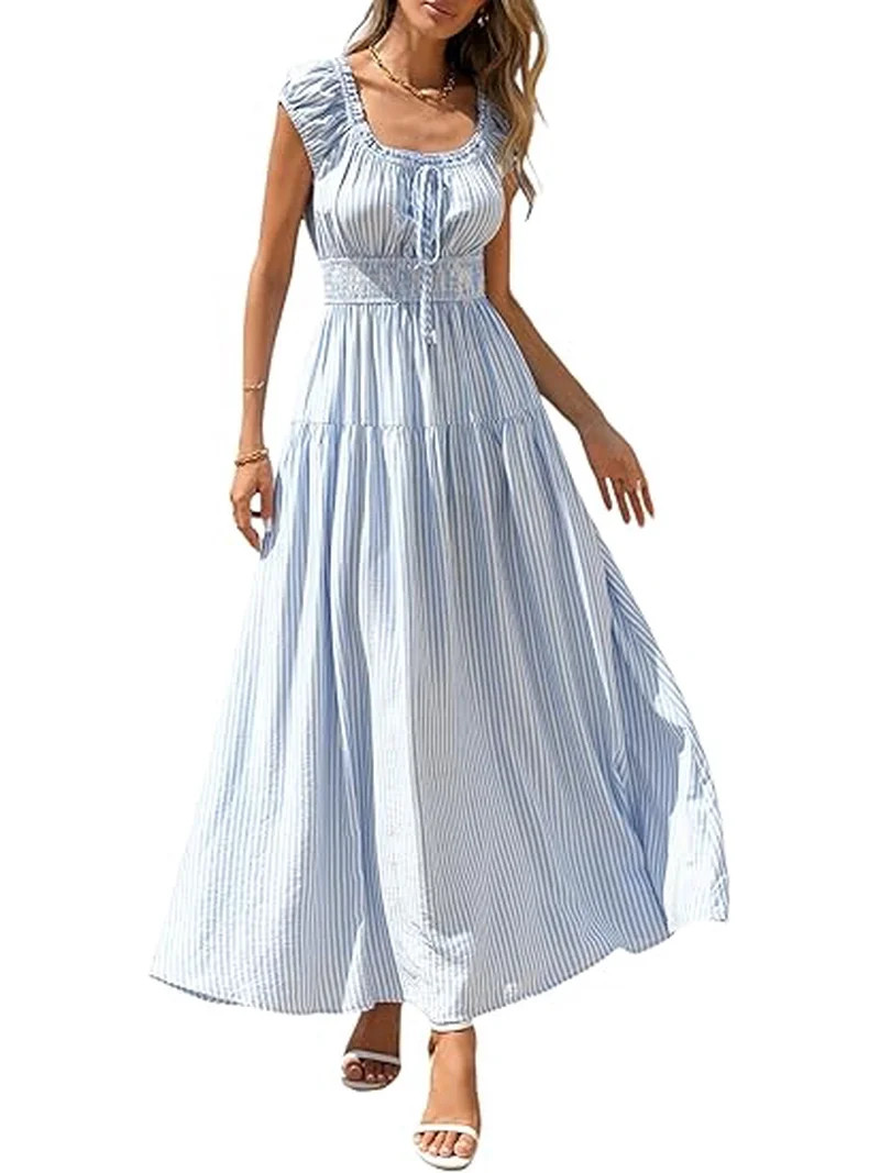 PRETTYGARDEN Women's Boho Maxi Dress Summer Cap Sleeve Long Flowy Beach Vacation Floral Sundresse... | Walmart (US)