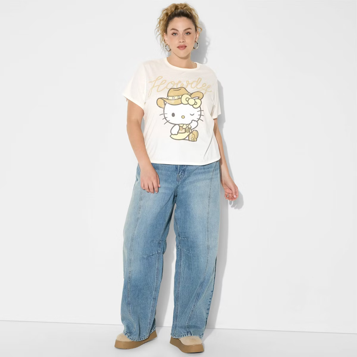Women's Hello Kitty Howdy Short Sleeve Graphic Shrunken T-Shirt - White | Target